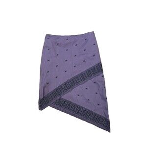 Free People Skirt Womens 7 Geometric Asymmetrical Unique Purple Embroidered